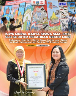 Ribuan Mural Karya Pelajar Se-Jatim Pecahkan Rekor MURI, Khofifah: Kado Istimewa Hari Jadi Ke-78 Provinsi Jatim
