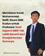 Pelajar SMK Kudus Surati Prabowo, Minta Jatah MBG Dialihkan Demi Kesejahteraan Guru