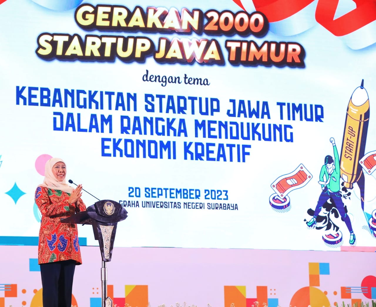 Gubernur Jatim Khofifah Indar Parawansa resmikan gerakan 2000 startup. (Dok: Humas Pemprov Jatim)