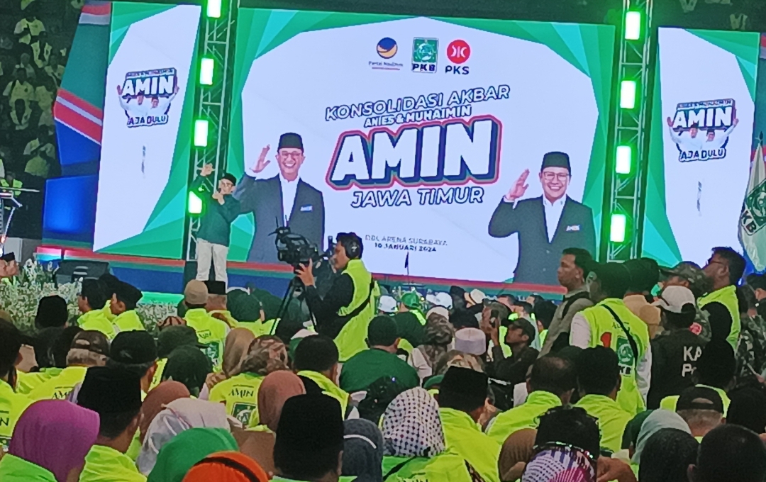 Cawapres 01 Muhaimin Iskandar saat menghadiri acara Konsolidasi Akbar Anies-Muhaimin Jawa Timur di DBL Arena Surabaya. (Dok: Jurnas.net)