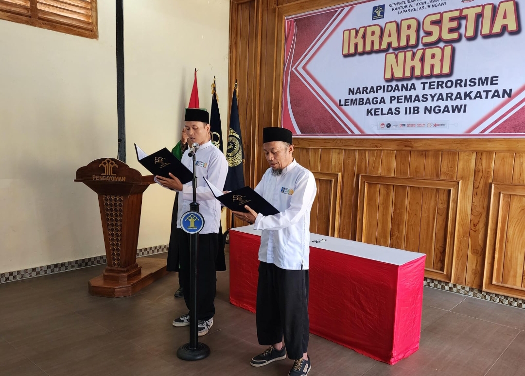 Dua Narapidana Teroris di Lapas Ngawi Ikrar Setia Kepada NKRI. (Dok: Humas Kemenkumham Jatim)