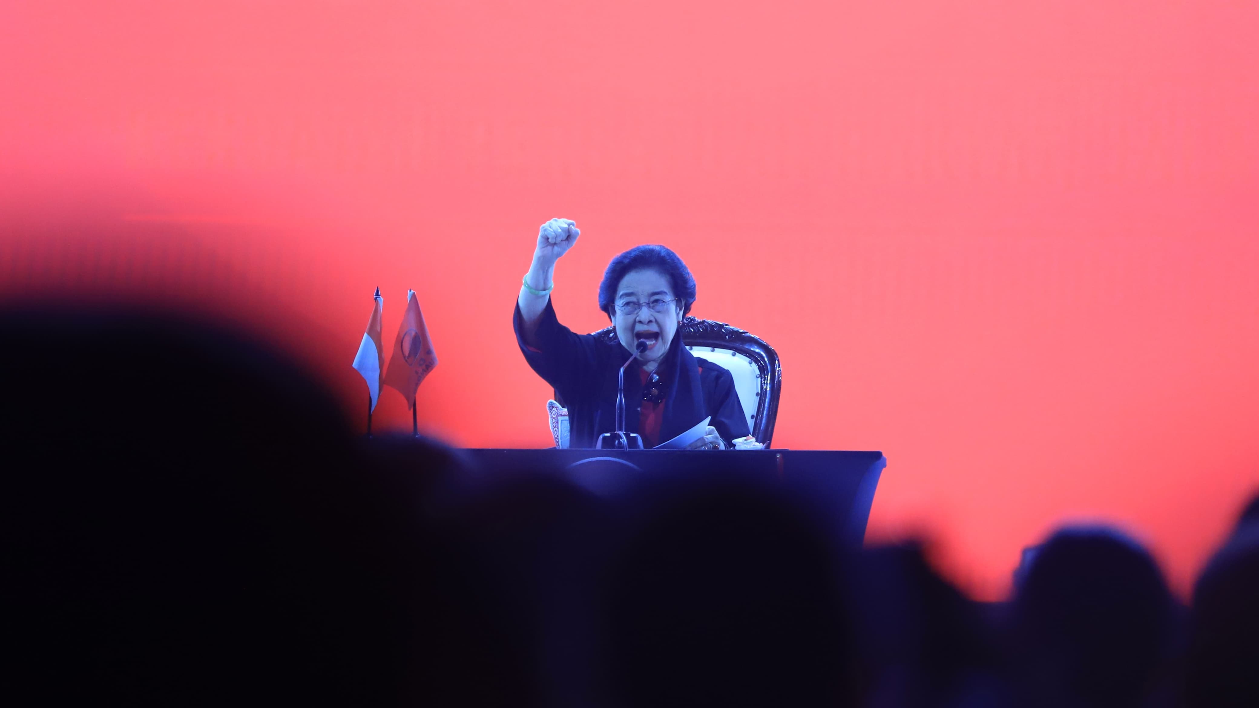 Ketua Umum PDIP, Megawati Soekarnoputri, saat menyampaikan pidato politiknya pada acara Rakernas ke-V di Jakarta. (Insani/Jurnas.net)