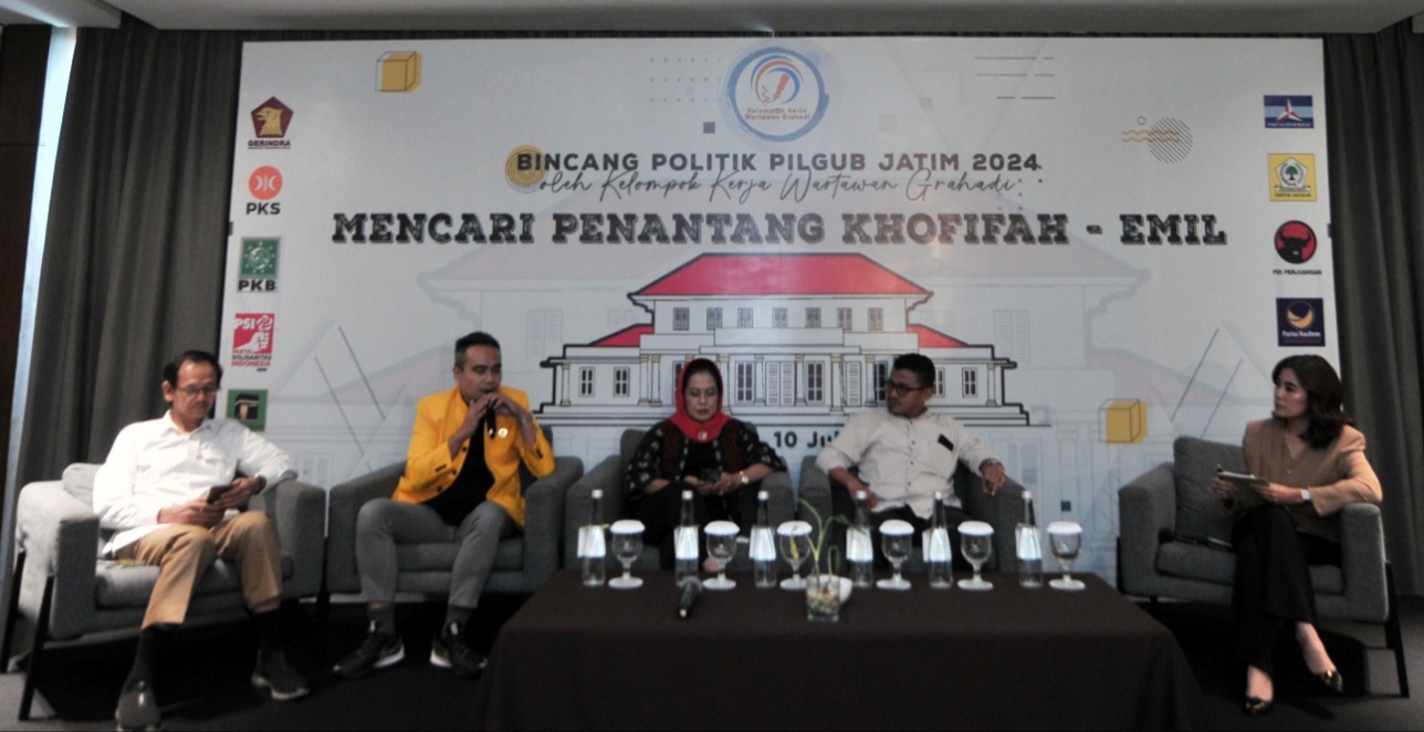 Bincang Politik Pilgub Jatim 2024 bertemakan 'Mencari Penantang Khofifah - Emil'. (Insani/Jurnas.net)