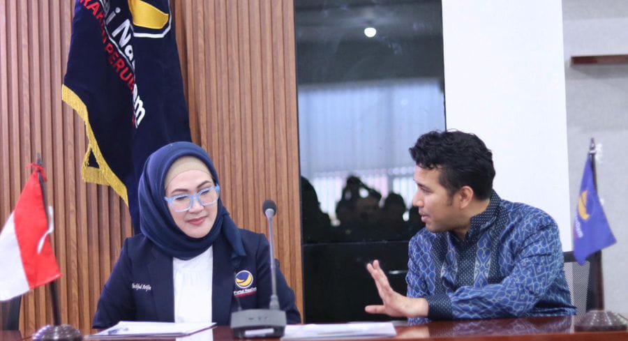 Ketua DPW NasDem Jatim, Lita Machfud Arifin, saat menerima kedatangan Bacawagub Jatim Emil Elestianto Dardak di DPW NasDem Jatim. (Dok: Humas DPW NasDem Jatim)