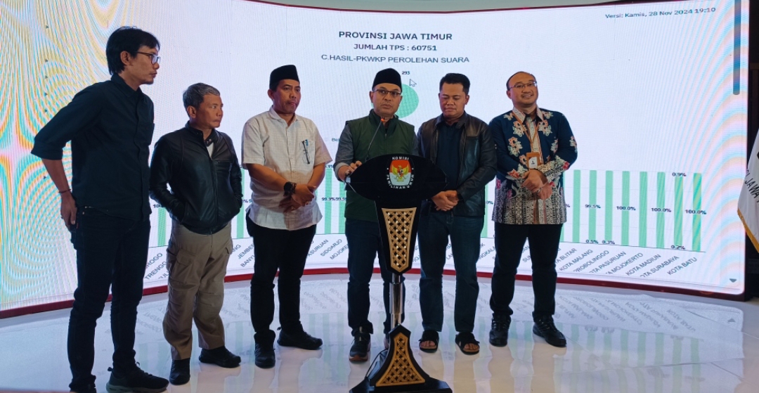 Komisioner KPU Jatim, Choirul Umam, jumpa pers update Pilkada 2024. (Insani/Jurnas.net)