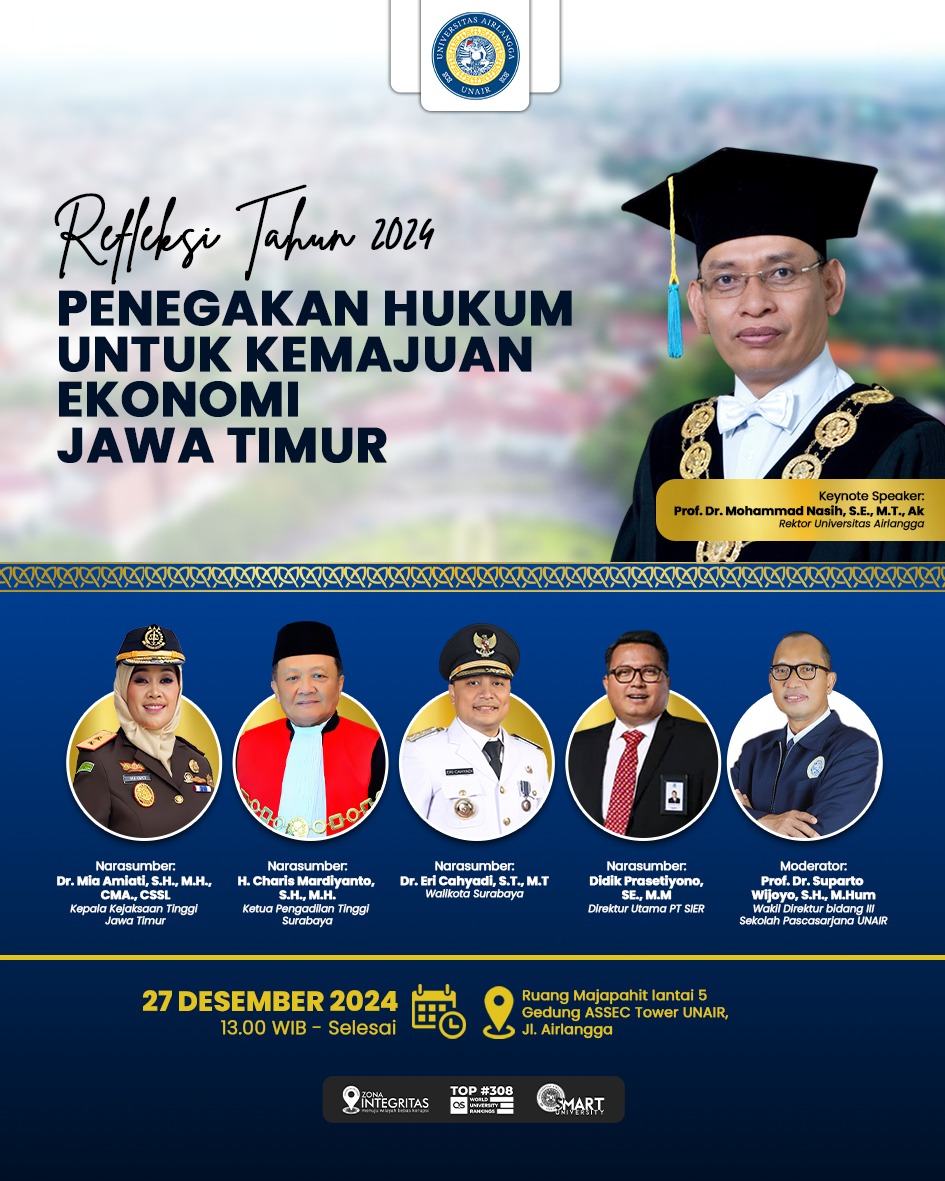 Display acara Talkshow Unair Refleksi 2024 tentang Pentingnya Penegakan Hukum Dalam Pertumbuhan Ekonomi Jatim. (Istimewa)