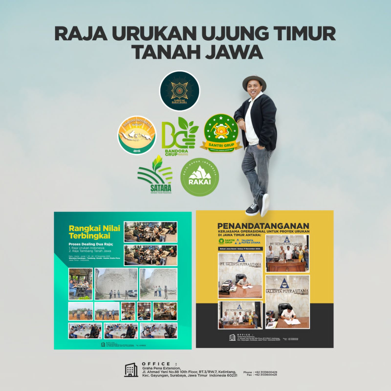 HRM Khalilur R. Abdullah Sahlawiy dengan beberapa perusahaan besar miliknya yang bergerak di berbagai bidang khususnya tambang. (Dokumentasi Santri Grup)