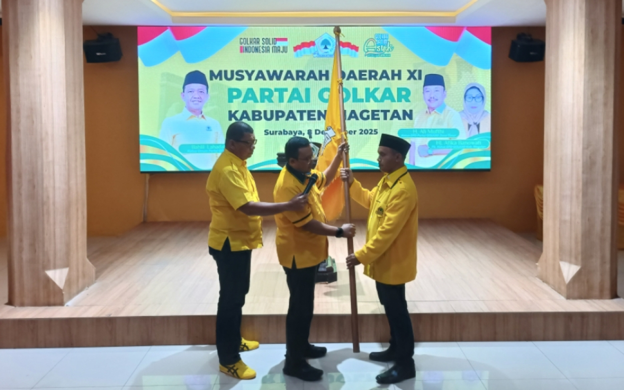 Didik Haryono (songkok hitam) terpilih sebagai Ketua Dewan Pimpinan Daerah (DPD) Golkar Magetan melalui Musyawarah Daerah (Musda) XI. (Insani/Jurnas.net)