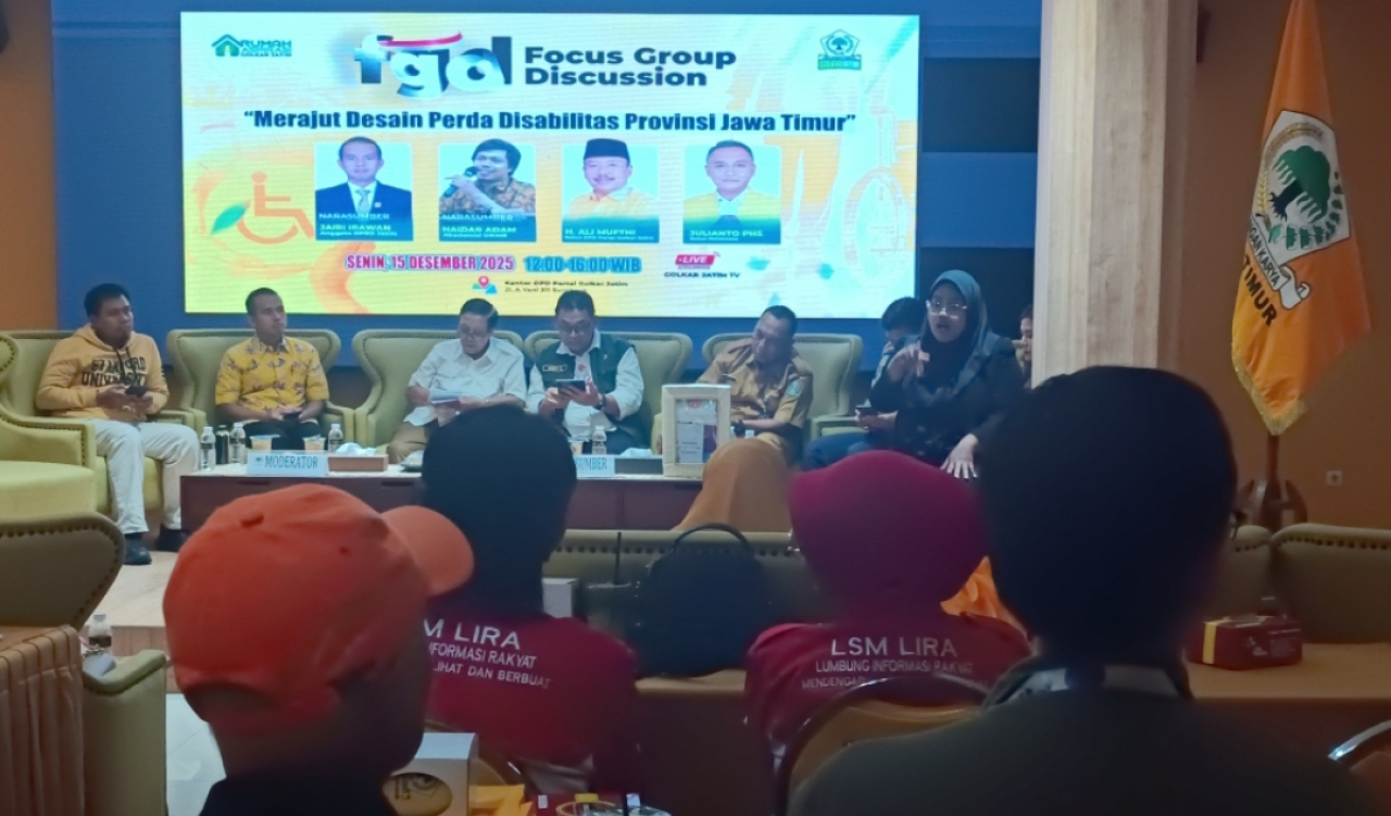 Partai Golkar Jawa Timur menggelar Forum Group Discussion (FGD) bertema “Merajut Desain Peraturan Daerah Disabilitas Provinsi Jawa Timur”. (Insani/Jurnas.net)