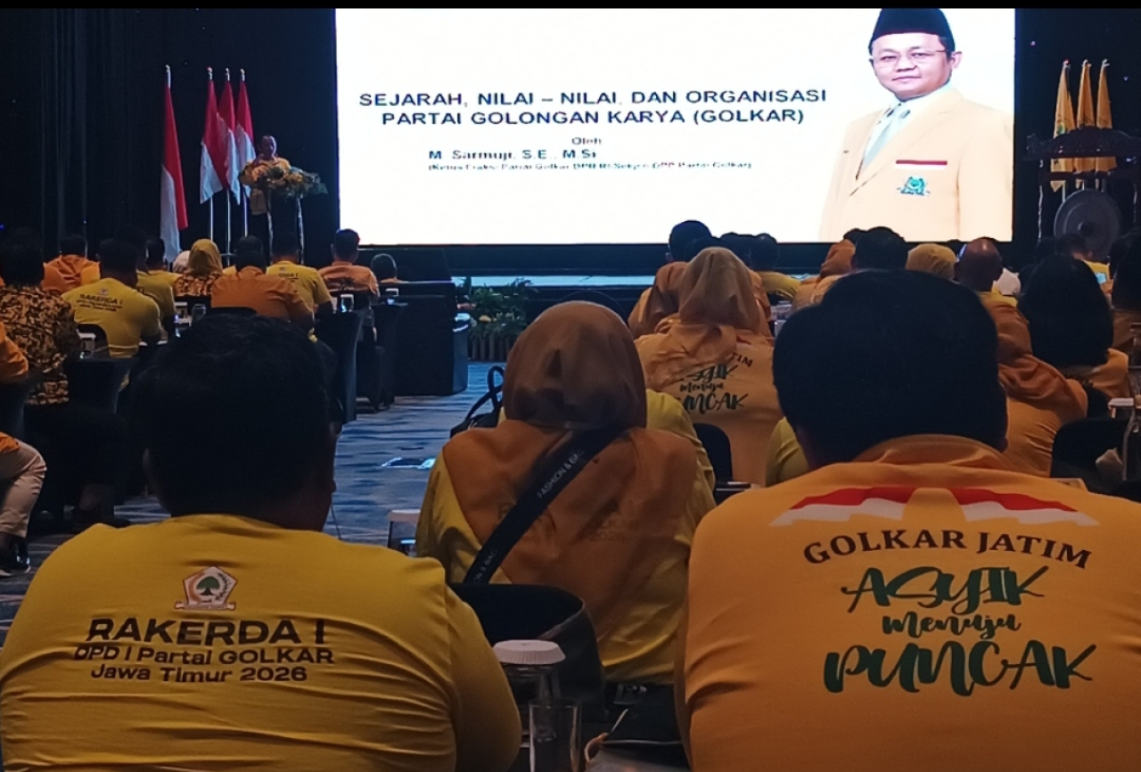 Sekretaris Jenderal (Sekjen) Partai Golkar, M. Sarmuji, pada Rakerda DPD Partai Golkar se- Jawa Timur. (Insani/Jurnas.net)