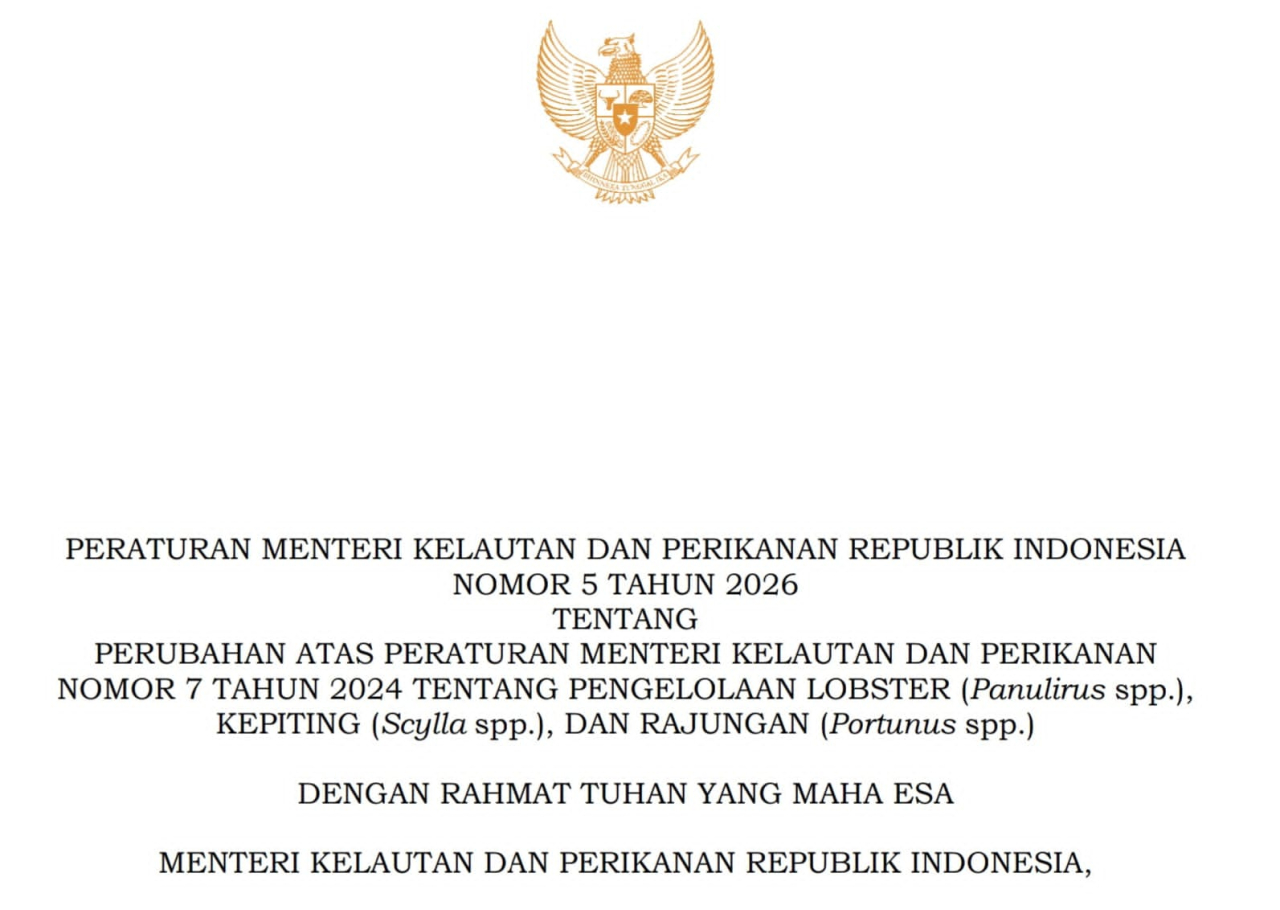 Cuplikan Permen KP 5/2026 soal Ekspor Lobster. (Istimewa)
