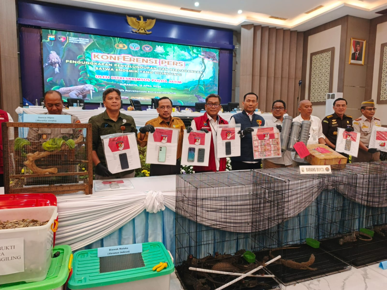 Polda Jawa Timur merilis kasus perdagangan satwa dilindungi. (Insani/Jurnas.net)