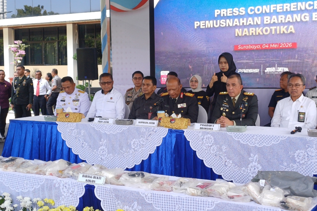 Polda Jatim merilis kasus narkoba jaringan internasional via laut Madura. (Insani/Jurnas.net)