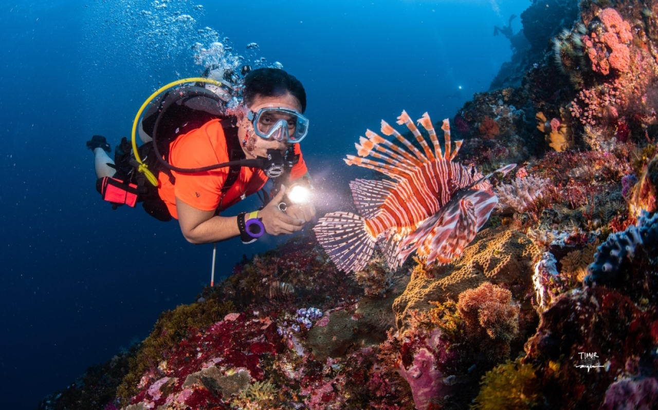 Didik Prasetiyono saat menyelam di kedalaman laut. (Foto: Timur Angin)