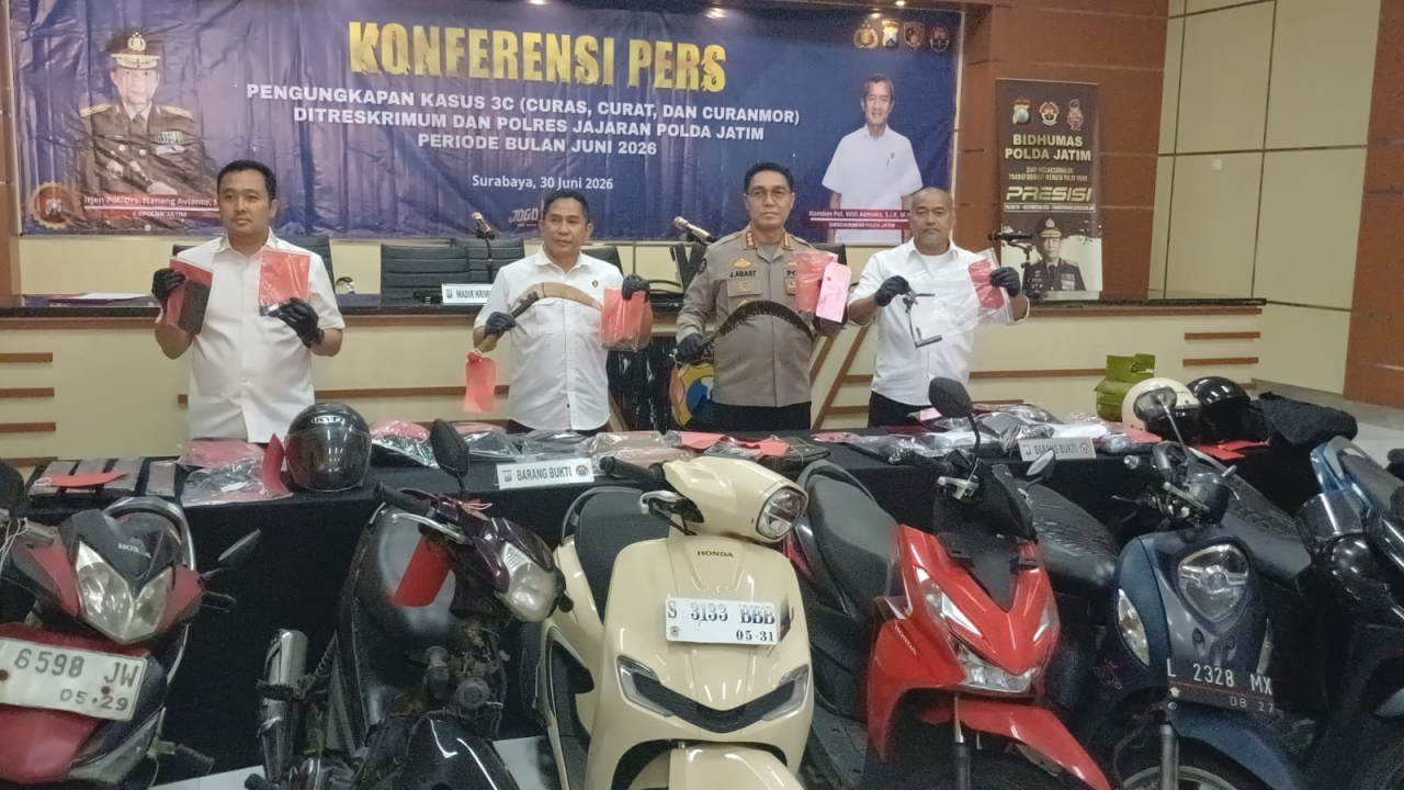 Polda Jawa Timur merilis kasua curanmor di wilayahnya. (Insani/Jurnas.net)