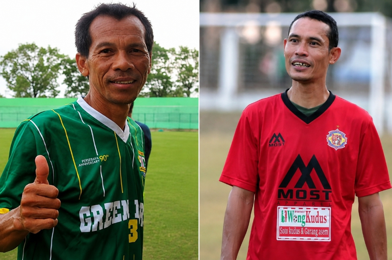 Dua legenda timnas indonesia, Yusuf Ekodono (hijau) dan Anang Maruf (merah). (dok: Jurnas.net)
