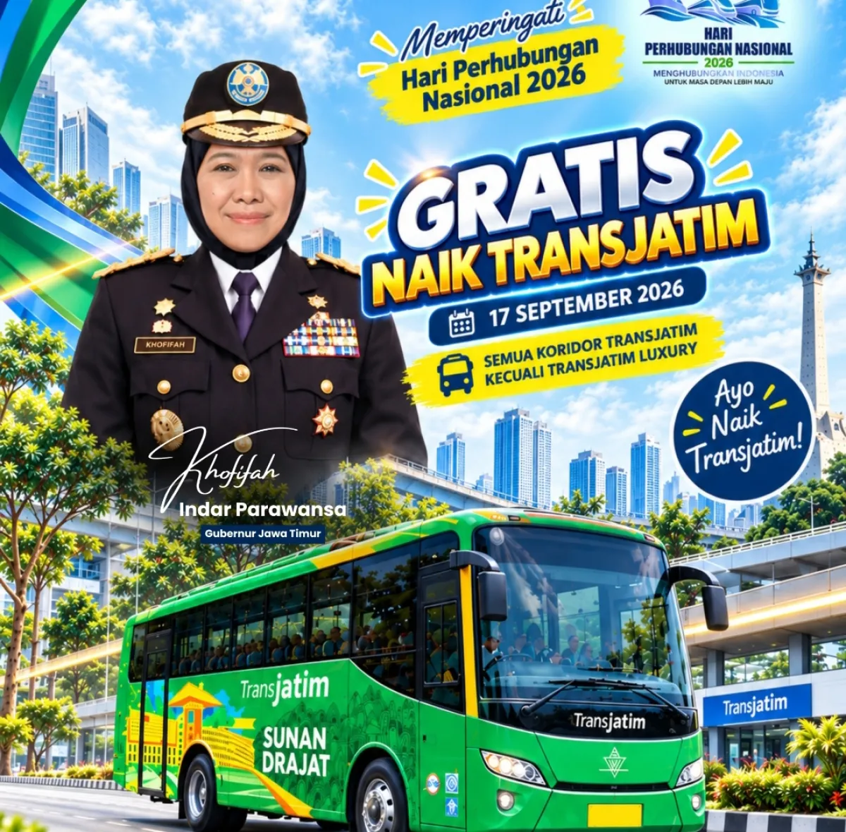 Trans Jatim Gratis Sehari di Harhubnas 2026, Khofifah Dorong Warga Beralih ke Transportasi Publik